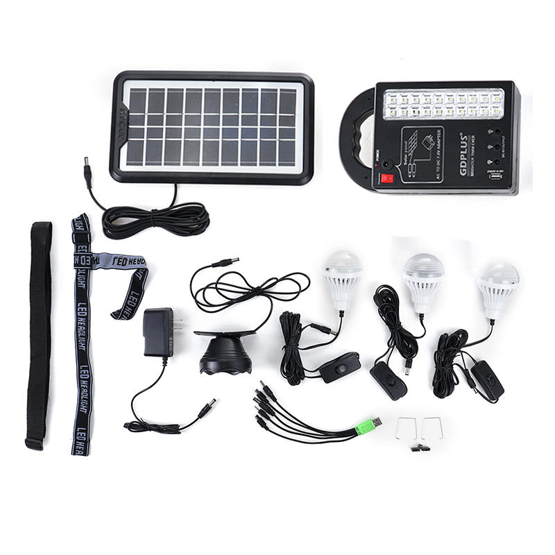 Solar Panel Power System USB Charger Generator + Headlamp +3 LED Bulb Light