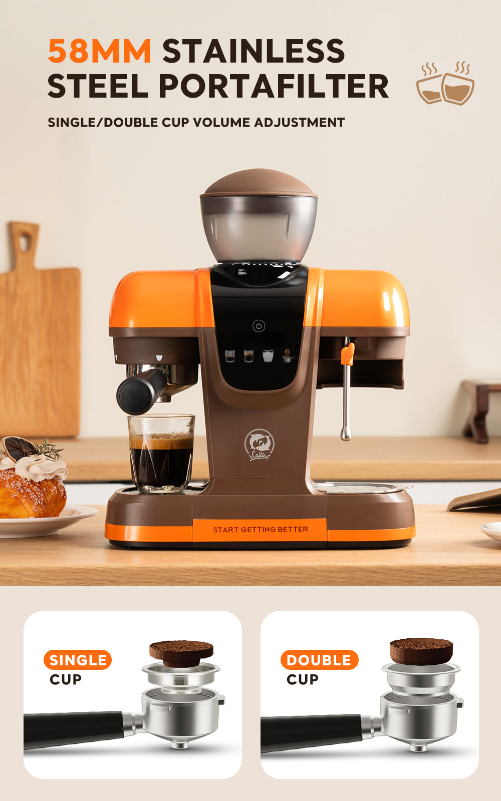 Semi Automatic Espresso Coffee Machine 19Bar with Built-in Grinder Pre-infusion System High-pressure Extraction Touch Panel Control