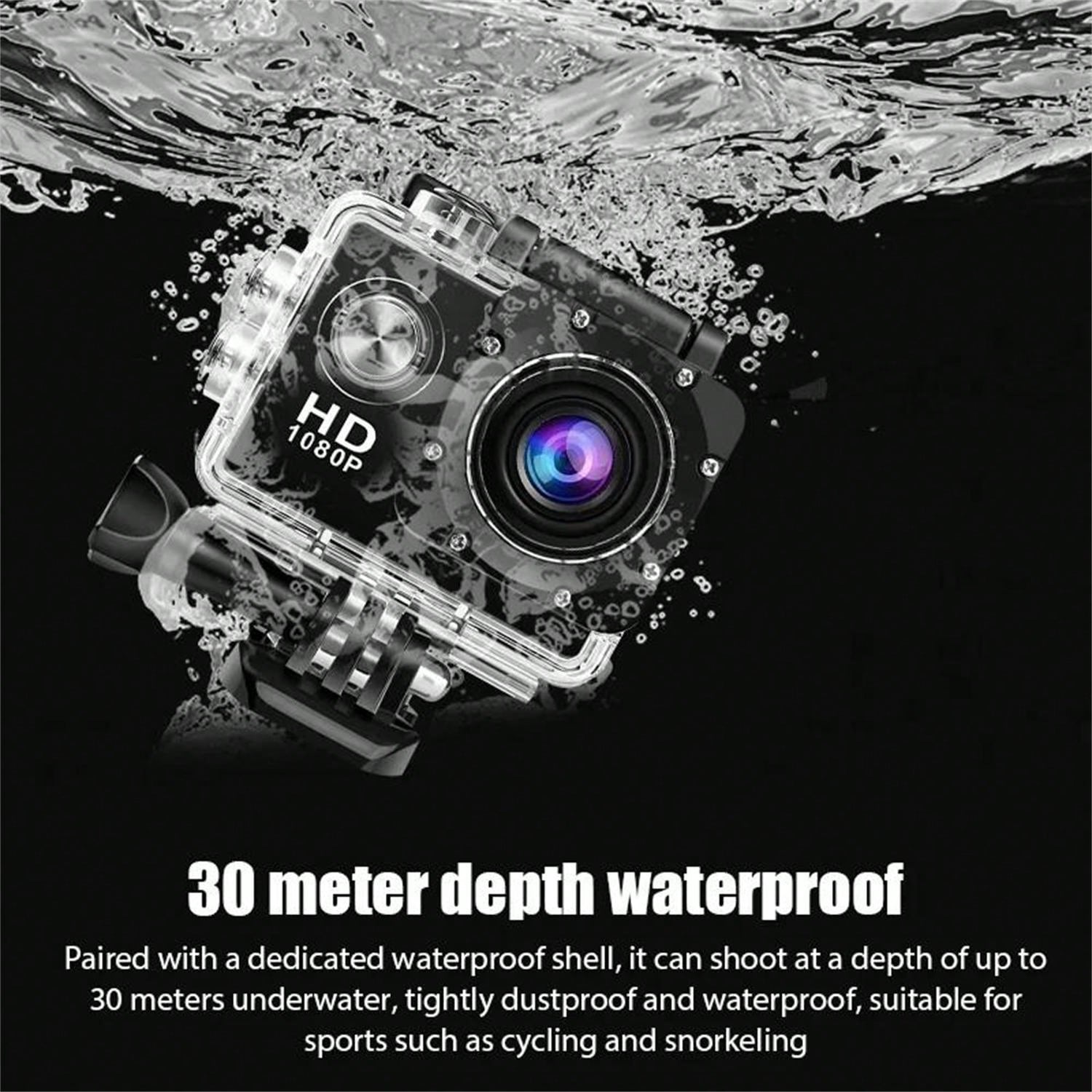 2MP 1080P USB Sports Action Camera, Waterproof, 90° Angle, 60FPS, ≤2" Display, PC Material, USB Power Supply