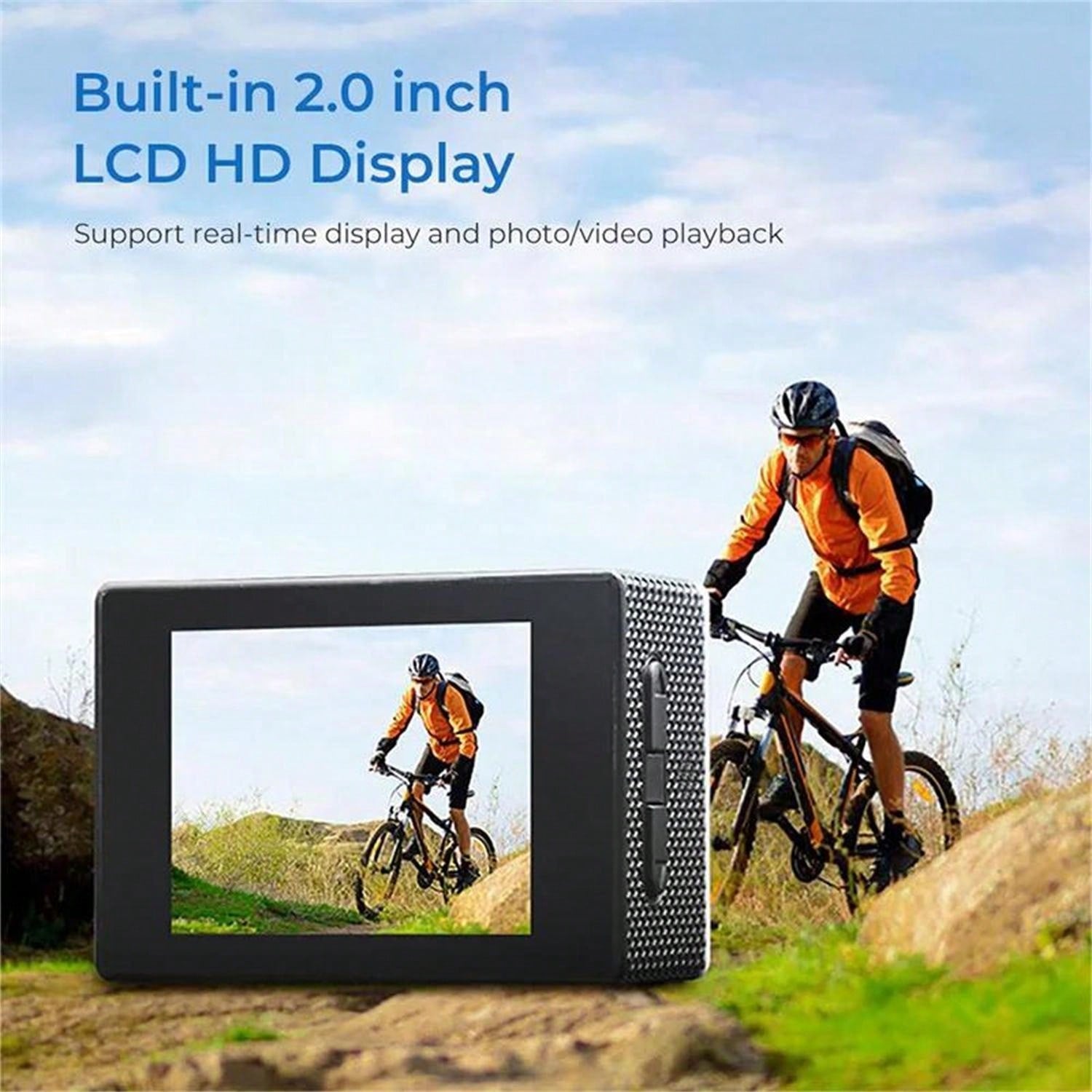 2MP 1080P USB Sports Action Camera, Waterproof, 90° Angle, 60FPS, ≤2" Display, PC Material, USB Power Supply