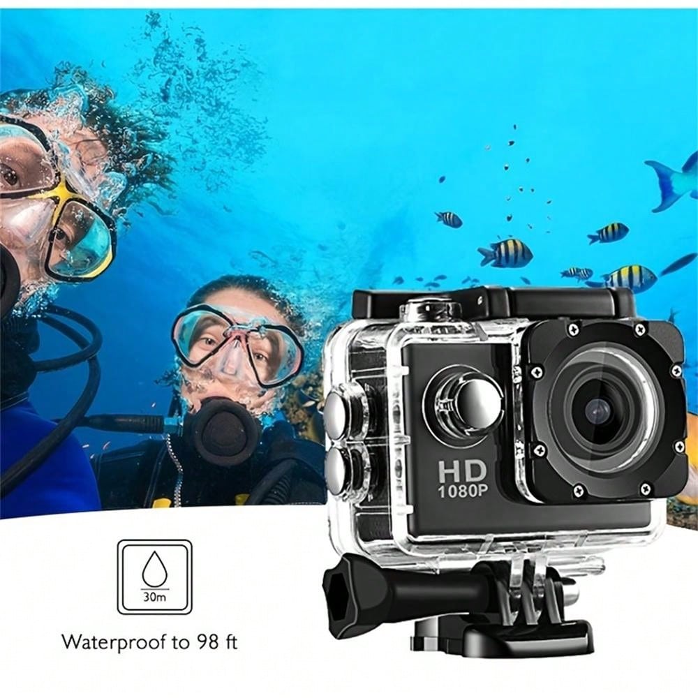 HD 1080P Sport Action Camera with 2" LCD, 5MP, 140° Wide Angle, Waterproof, 900mAh Battery for Outdoor Sports