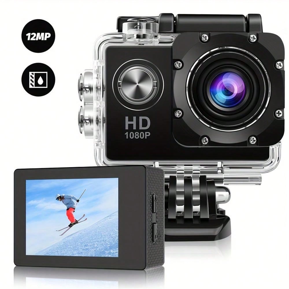 HD 1080P Sport Action Camera with 2" LCD, 5MP, 140° Wide Angle, Waterproof, 900mAh Battery for Outdoor Sports