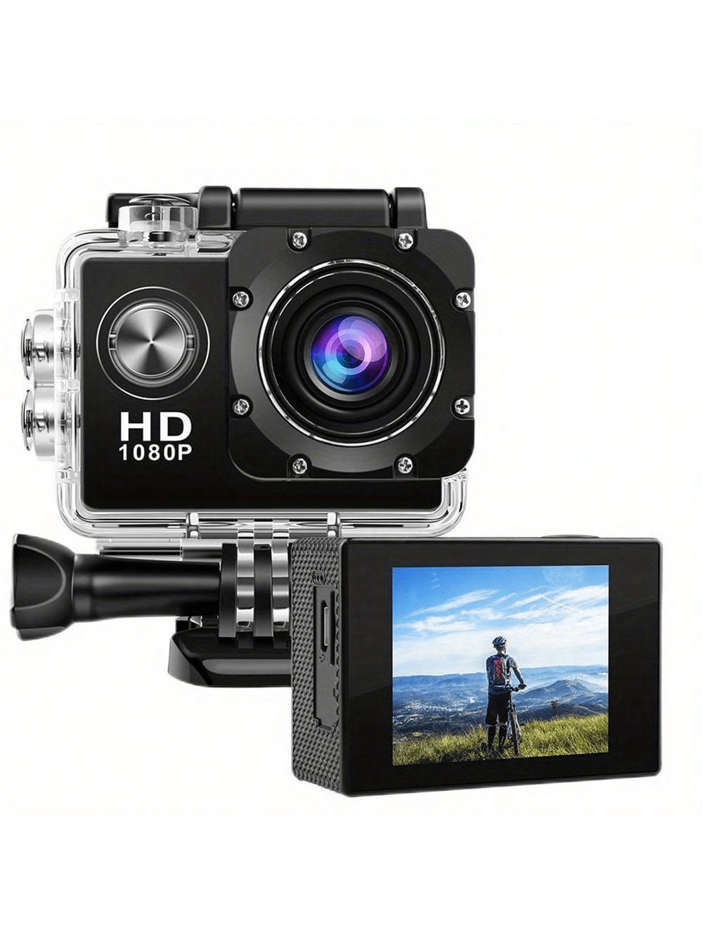 HD 1080P Sport Action Camera with 2" LCD, 5MP, 140° Wide Angle, Waterproof, 900mAh Battery for Outdoor Sports