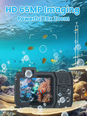 4K 33FT Waterproof Digital Camera, 65MP Autofocus Dual-Screen, 64GB Card, Type-C