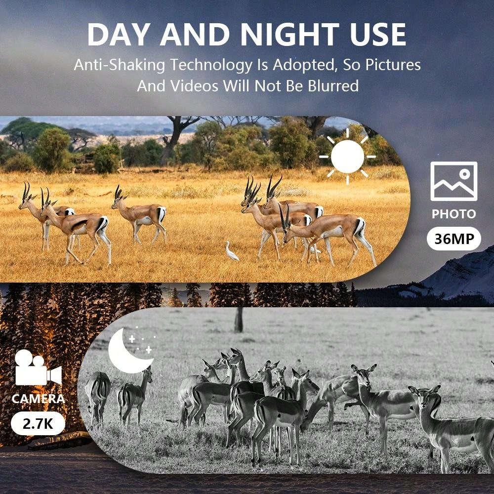 Adjustable Dual Camera 2.7K Video Recorder, 8MP, 10X Digital Zoom, Rechargeable Battery, 3" TFT LCD, Micro SD Support