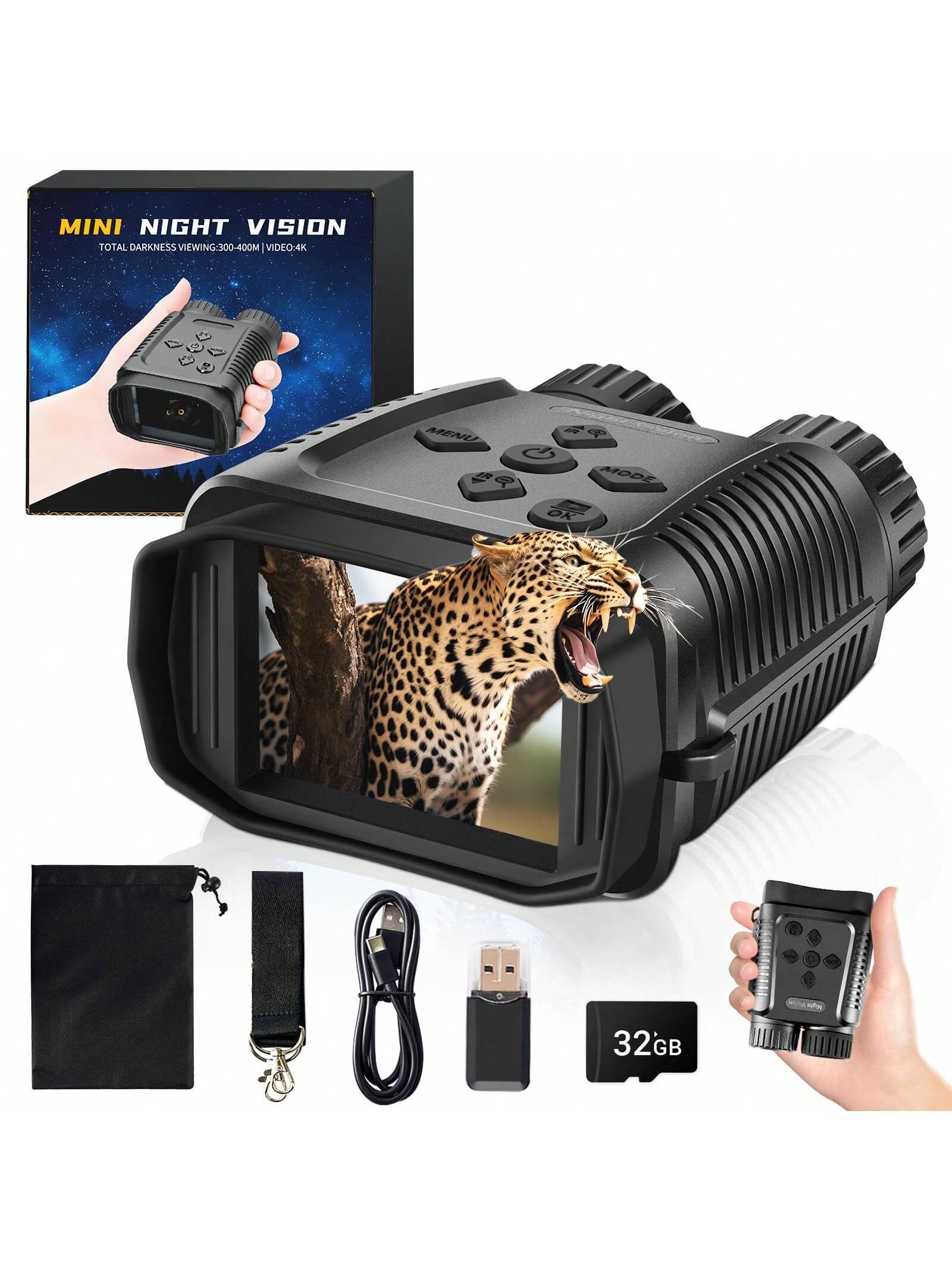 4K Night Vision Goggles with 850NM Infrared, 36MP Photos, 4K Video, 8x Zoom, 1,312ft Range, Waterproof, 32GB Card Included