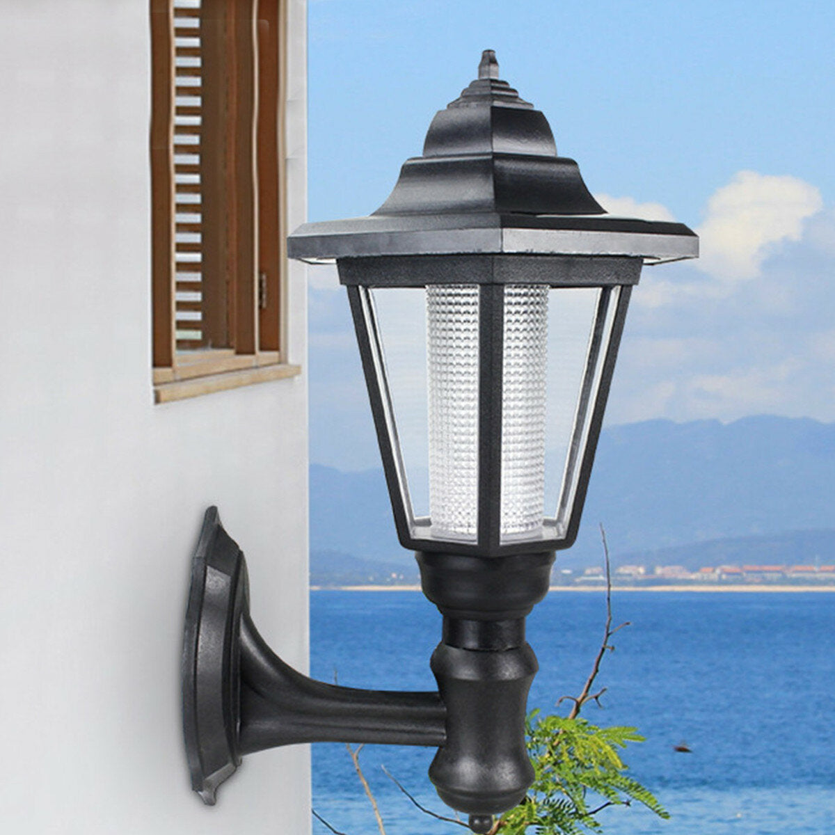 Outdoor Solar Powered Hexagon Shape Wall-Mount LED Lantern Light Garden Lawn Waterproof Wall Lamp