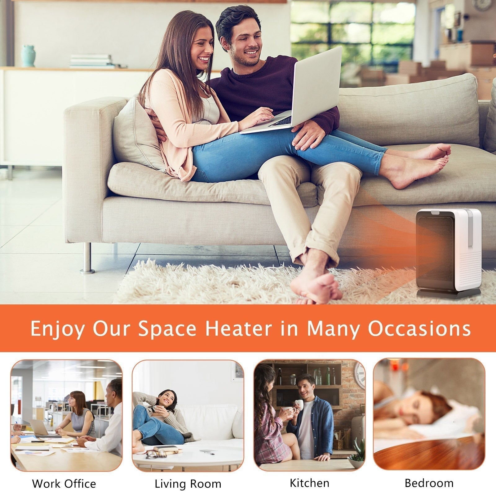 1000W Portable Electric Heater with Fast Heating & Cooling for Bedroom/Office