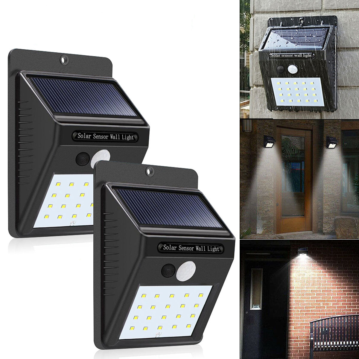 2pcs Solar Power 20 LED PIR Motion Sensor Wall Light Waterproof  Outdoor Path Yard Garden Security Lamp