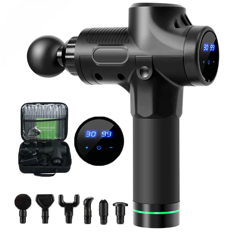30-Speed Muscle Massage Gun with 6 Heads, LCD Touch Display, Quick Charge, Deep Tissue Relief for Body Pain