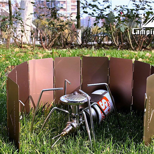 10 Plate Bronze-coloured Folding Outdoor Camping Cooking Gas Stove Windshield Aluminium Alloy Wind Screen Cooking Shield