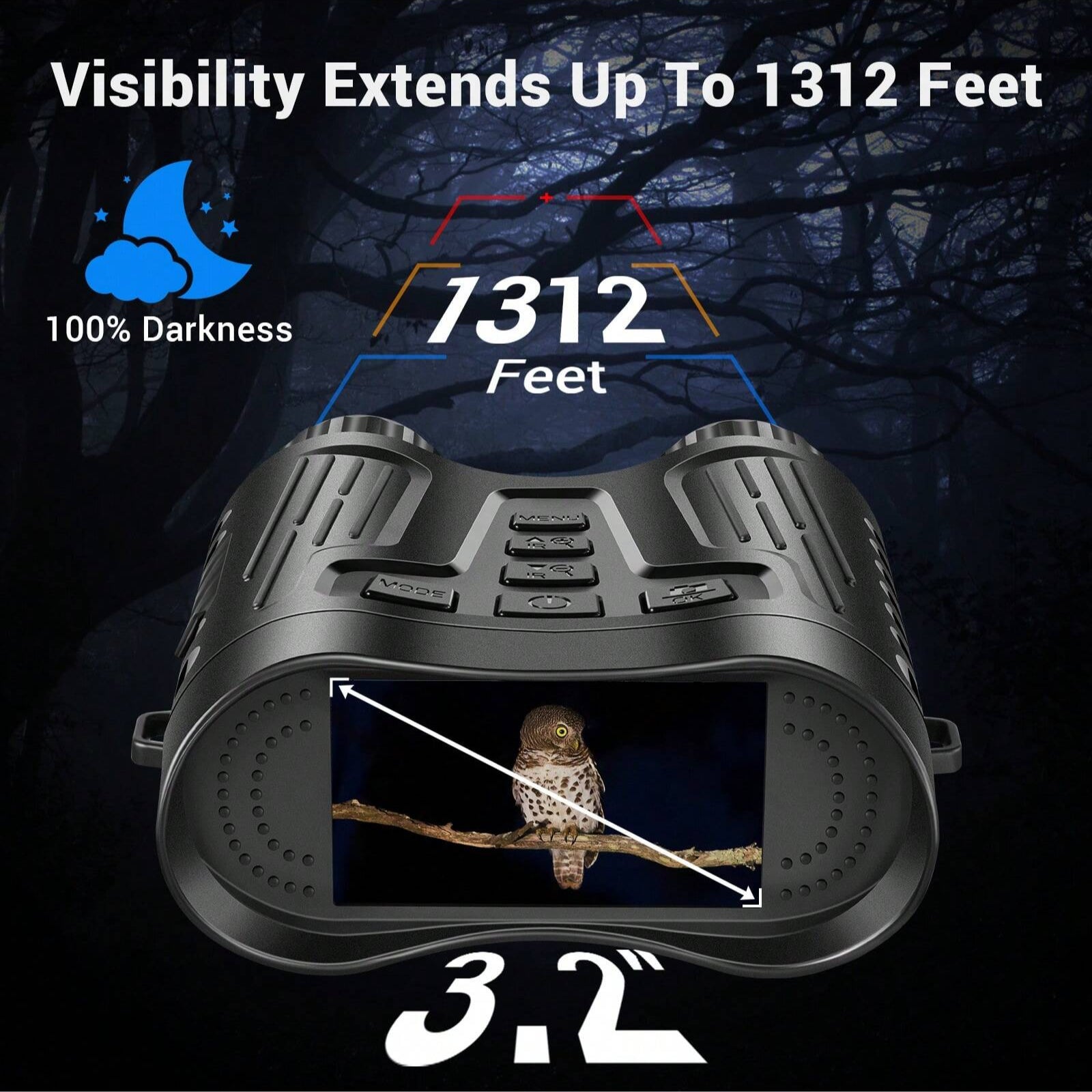 4K Night Vision Goggles with 850NM Infrared, 36MP Photos, 4K Video, 8x Zoom, 1,312ft Range, Waterproof