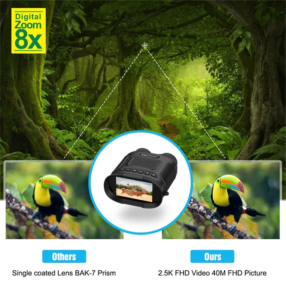 2.5K UHD 8X Digital Zoom 4K Photo 40MP Rechargeable Night Vision Telescope Infrared Binoculars for Hunting Camping