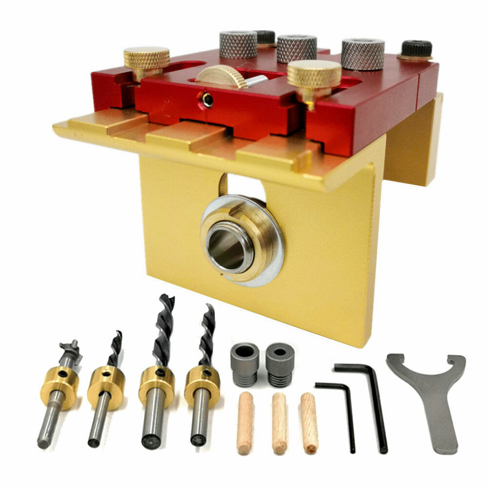 3 In 1 Woodworking Dowelling Jig Adjustable Pocket Hole Jig Kit Wood Drilling Guide Tenon Puncher Locator
