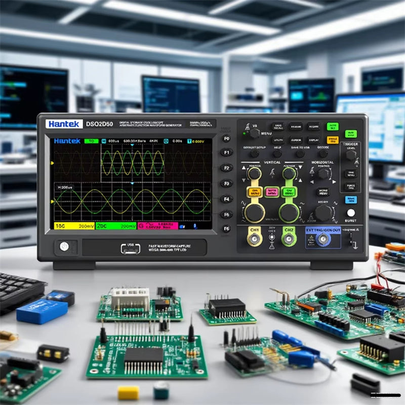 500MHz Digital Oscilloscope, 2 Channels, 2GSa/s, Waveform Generator, Serial Protocol Decoding, FFT Display & USB