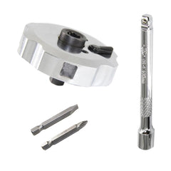 2-in-1 Mini Dual Head 1/4in. Drive Finger Ratchet and Ball Head Extension Bar and Two Screwdriver Bits