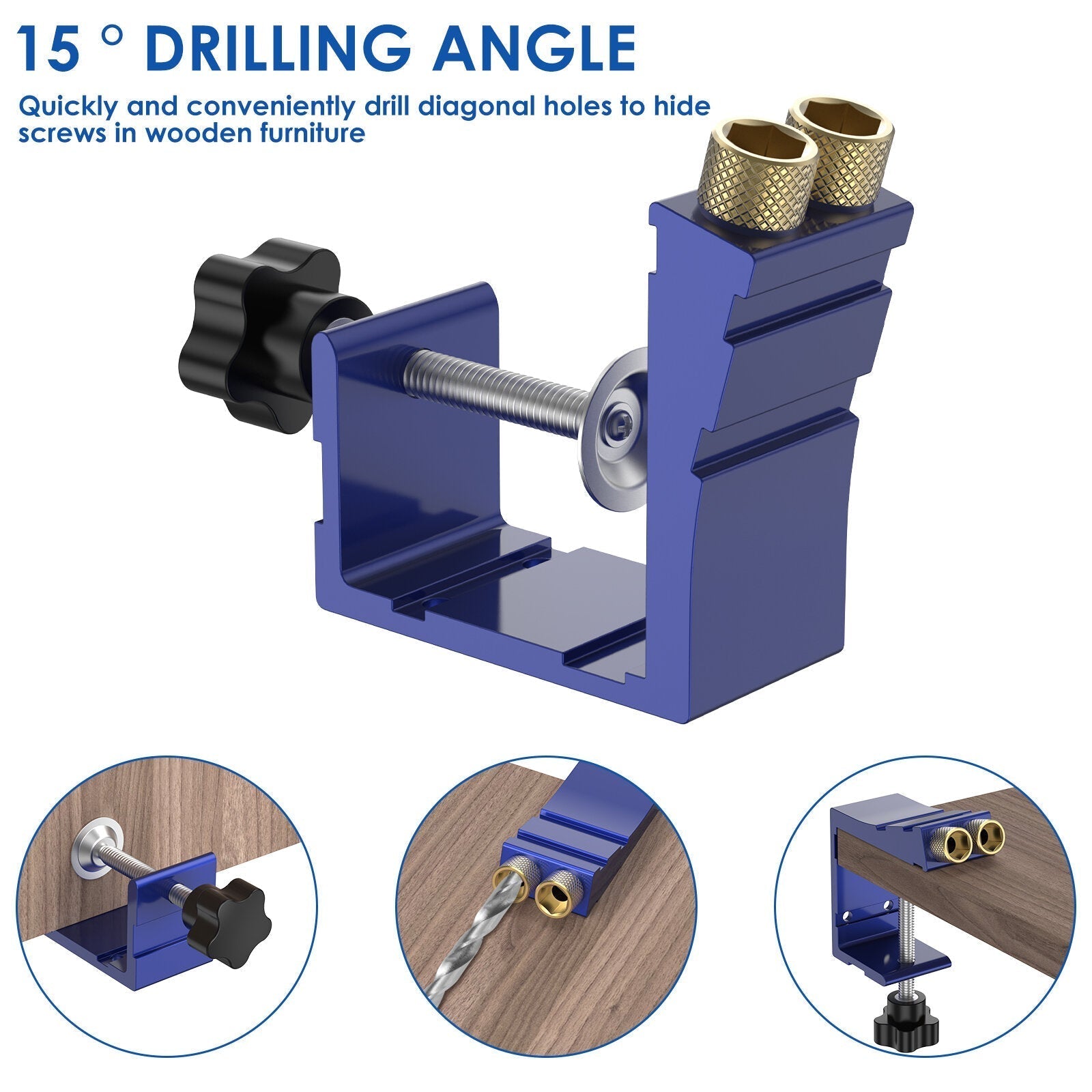 Mini Pocket Hole Jig Kit - Durable Metal, 15° Angle, Easy to Use, Includes Clamp, Screws & Plugs for DIY Projects