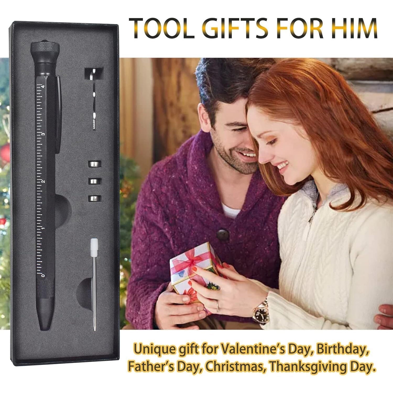 12-in-1 Multifunctional Pen with LED Light, Massager, Rulers, Screwdrivers & More - Durable, Portable Gift Set
