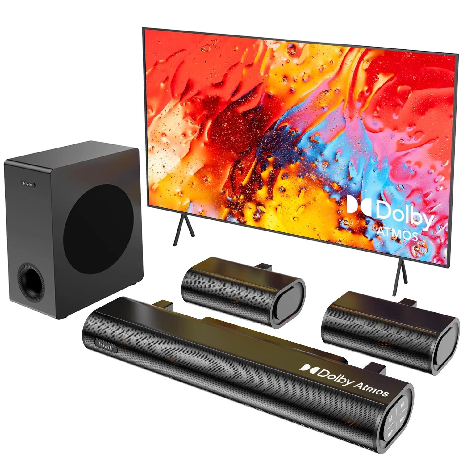 Dolby Atmos Soundbar 380W 5.1CH Soundbar with 5.25'' Subwoofer 2 Rear Speakers Wired Surround Sound System eARC ARC Optical Connection Compact bluetooth Speaker Soundbar