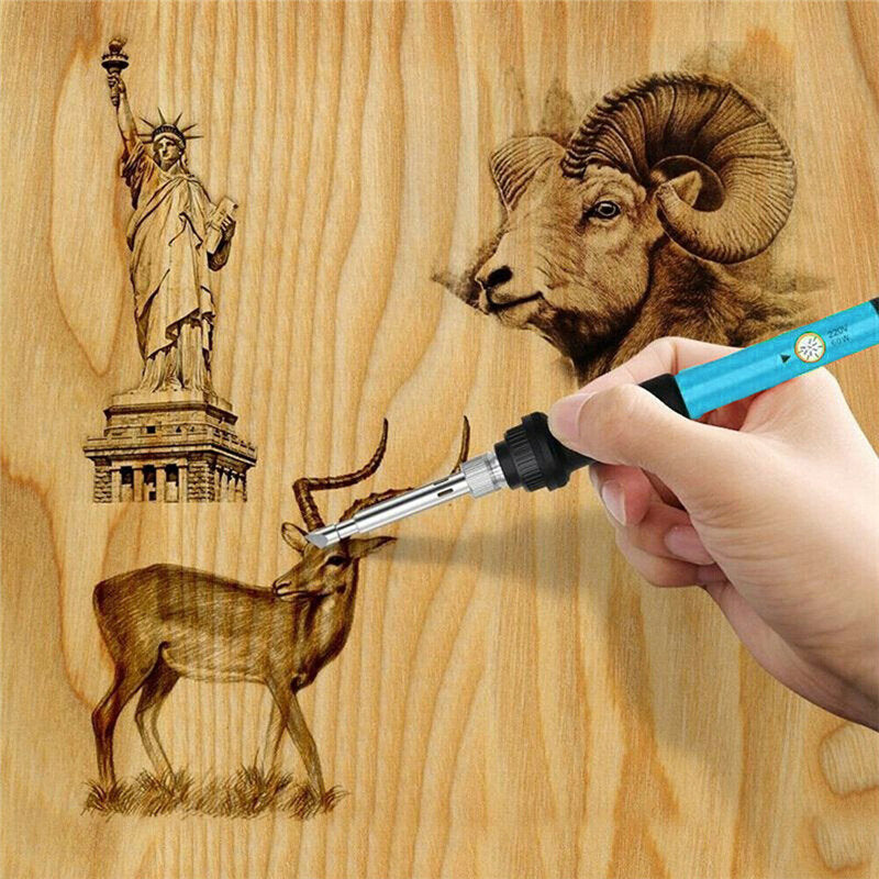 52Pcs 60W Wood Burning Pen Set Stencil Soldering Tips Tools Pyrography Kit