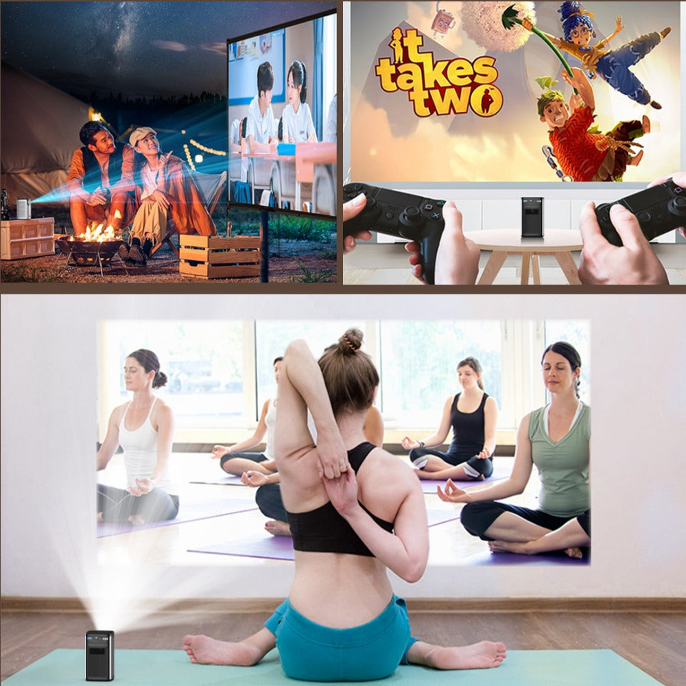 DLP Mini Projector with WIFI6, Android TV, Bluetooth 5.0, Auto Focus, Keystone Correction, Built-in Battery for Outdoor Movies