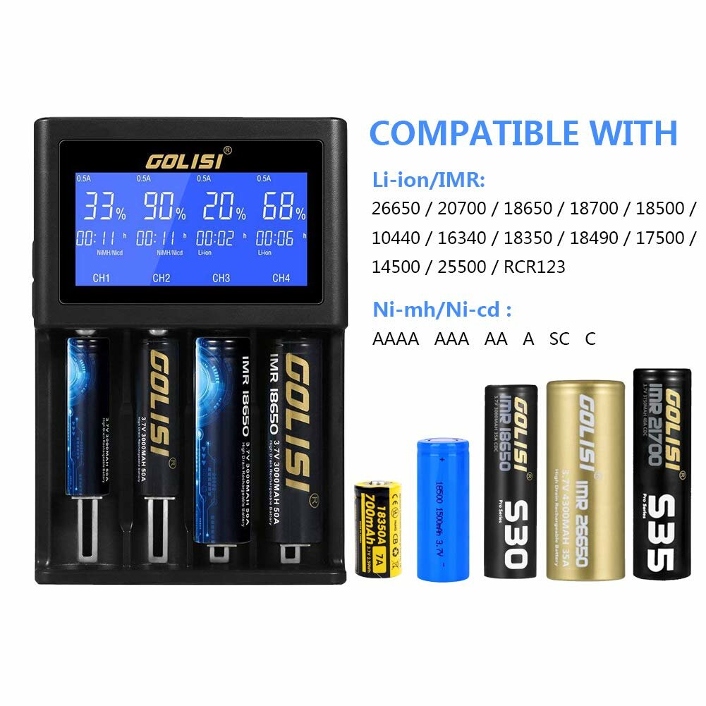 LCD Screen Display USB Charging Intelligent 2A Fast Battery Charger Li-ion NIMH Batteries