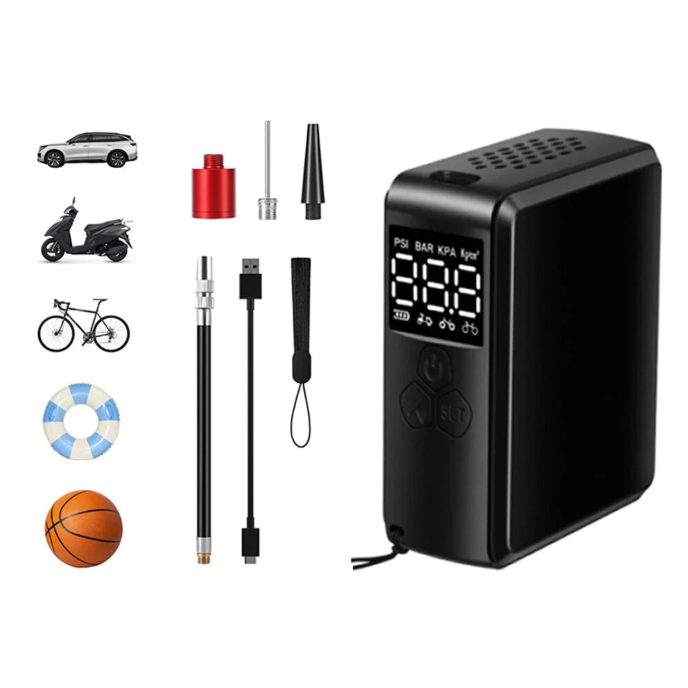 150PSI Portable Bike Pump - 70W 2400mAh USB Rechargeable, Digital Display, for Bicycle/Car/Basketball/Boat