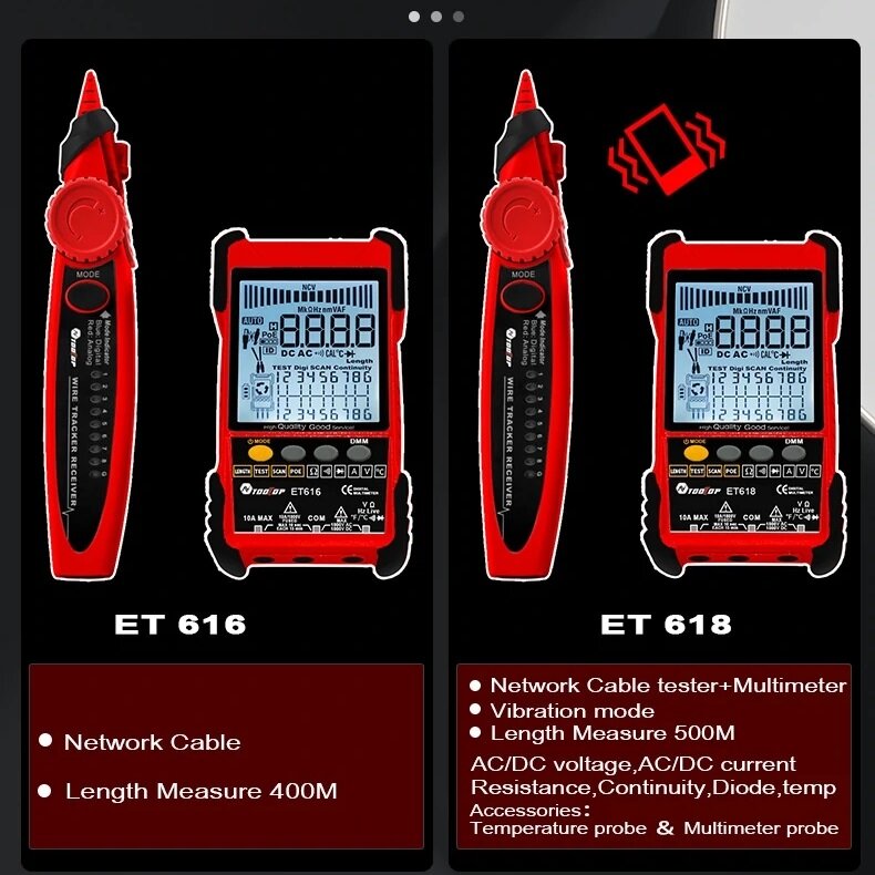 Large LCD Screen Network Cable Tester + Multimeter 2 in 1 AC DC Current Voltage Measurement Anti-noise Line Tracker