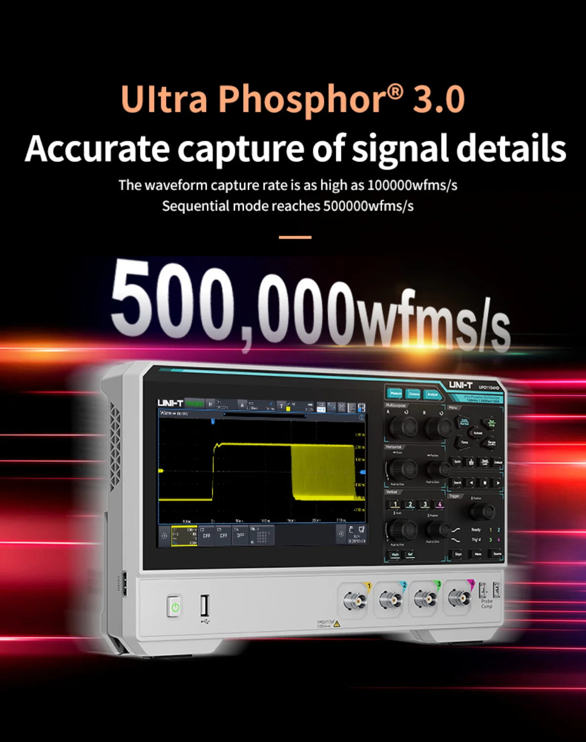 Oscilloscope 2/4 Channels 150MHz Bandwidth 12-bit ADC 1.25GSa/s Sampling Rate Large Storage Depth High-Definition Touch Screen
