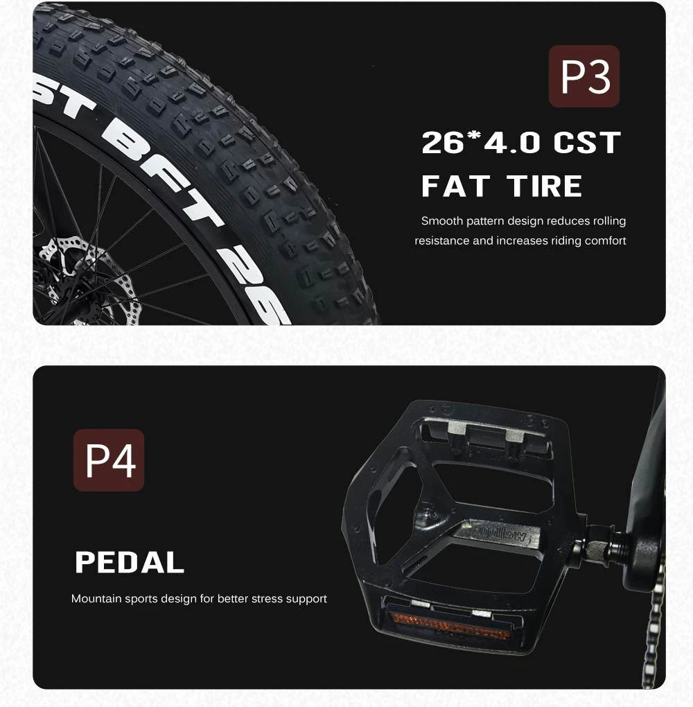 Electric Bike 48V 13.6AH 1000W Electric Bicycle 26 Inch 70-90KM Mileage Range Max Load 150KG