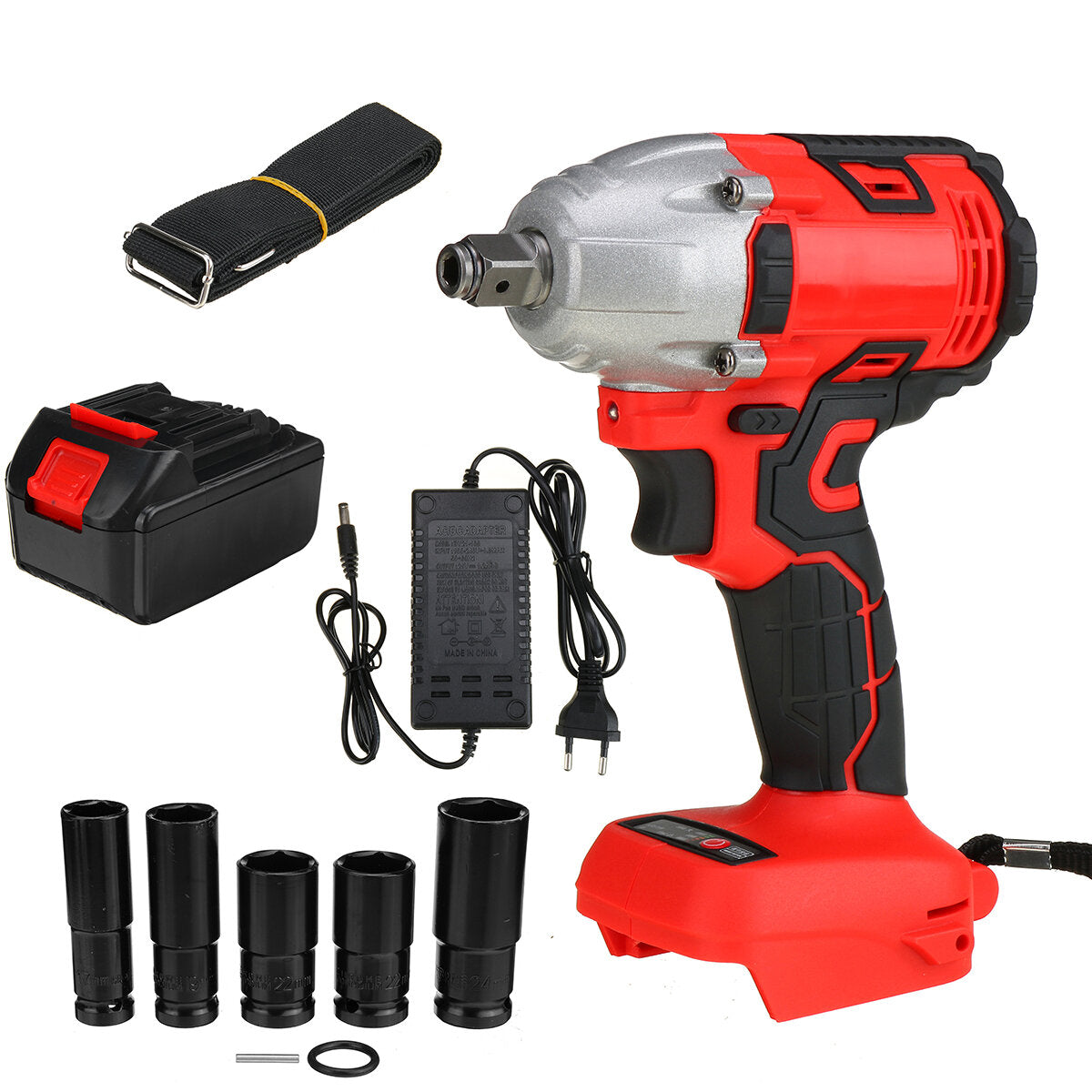 330NM 3000RPM Electric Cordless Brushless Impact Wrench W/ 1 or 2pcs Battery & 5pcs Sockets