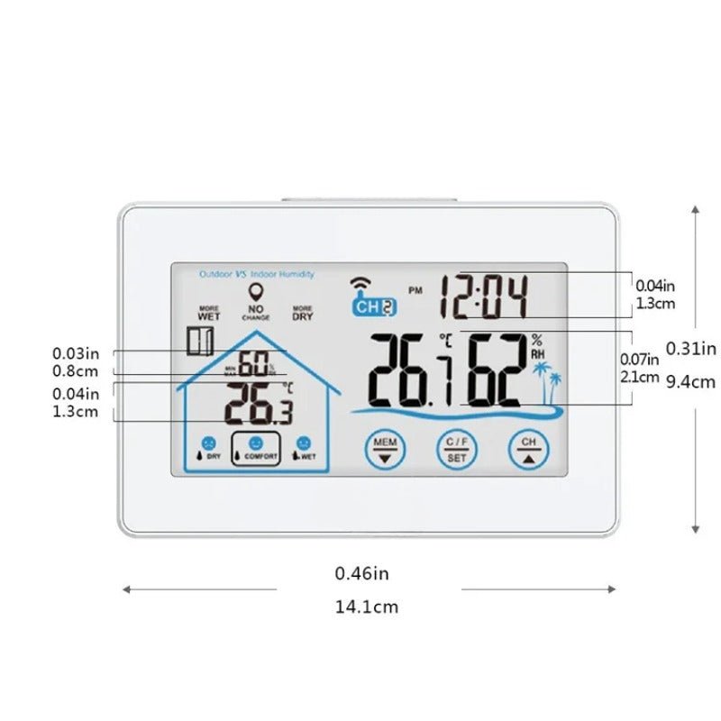 Wireless Weather Station Alarm Clock Touch Screen In/Outdoor Thermometer Hygrometer Forecast Calendar Comfort Indicator Wireless Remote Sensor