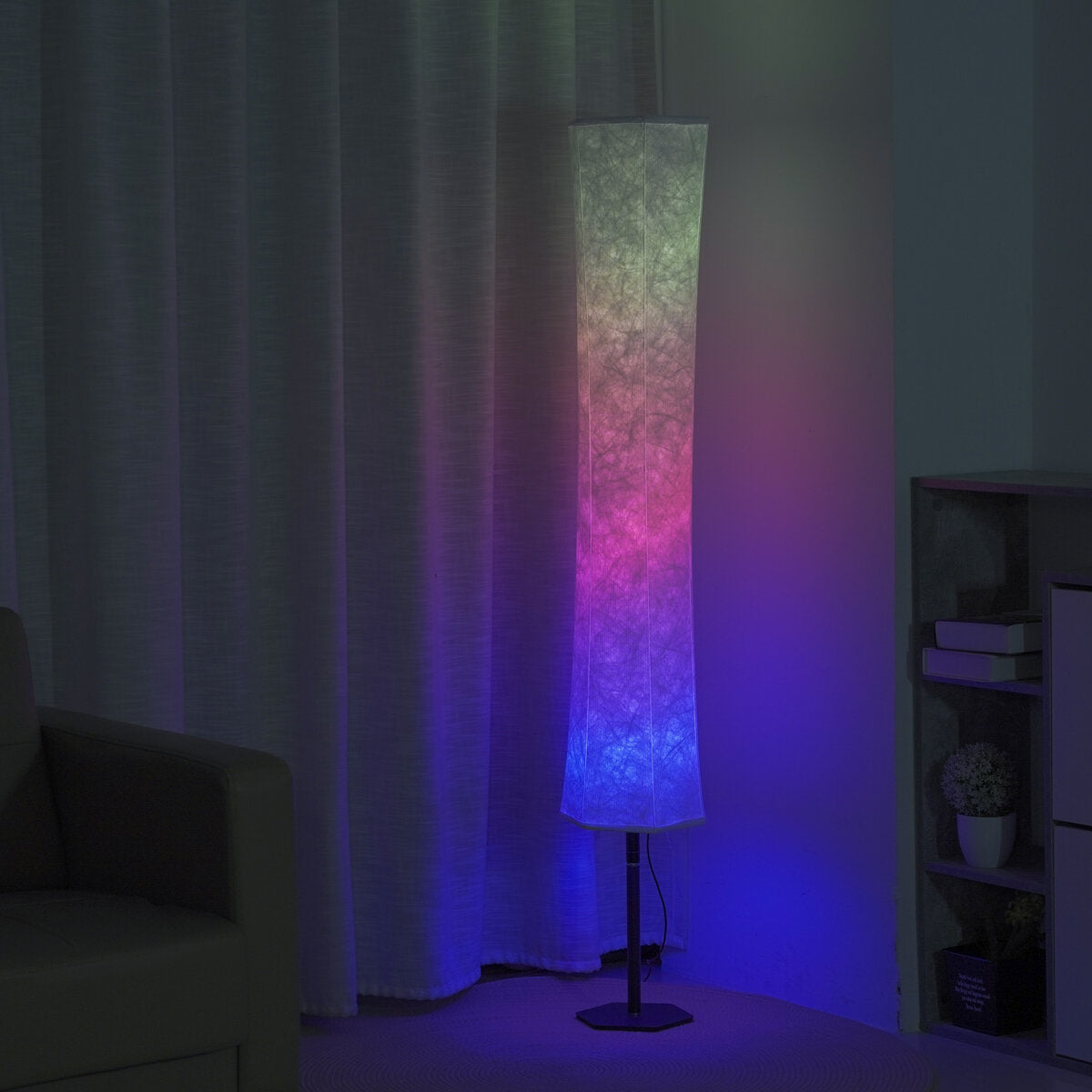 58" Soft Light Modern LED Floor Lamp RGB Color Changing Fabric Shade APP+Remote