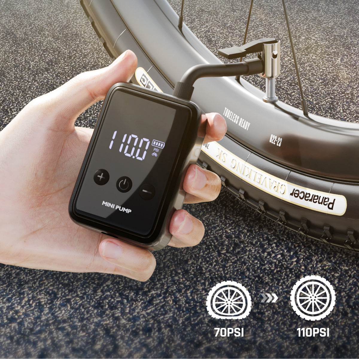 Bike Pump 7.4V 500mAh 150psi Max Inflatable Air Pressure Wireless Portable Electric Bike Air Pump Inflator Mini Power Bank