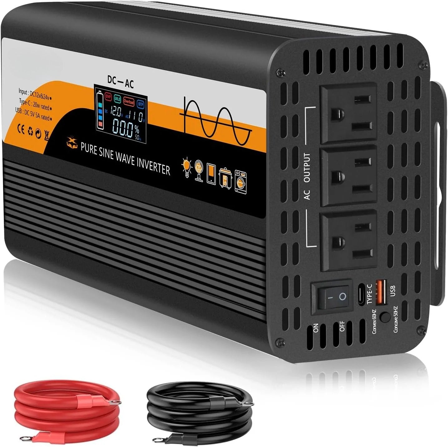 GreenZech Pro Inverter | 500W 1000W 1500W | 12V 24V Auto-Detect | Professional Pure Sine Wave Converter