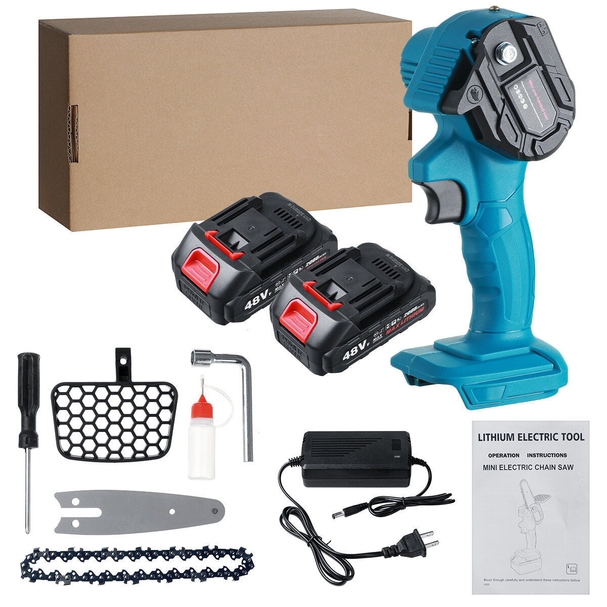 21V 4" Cordless Electric Chain Saw Rechargeable Woodworking Cutting Saw