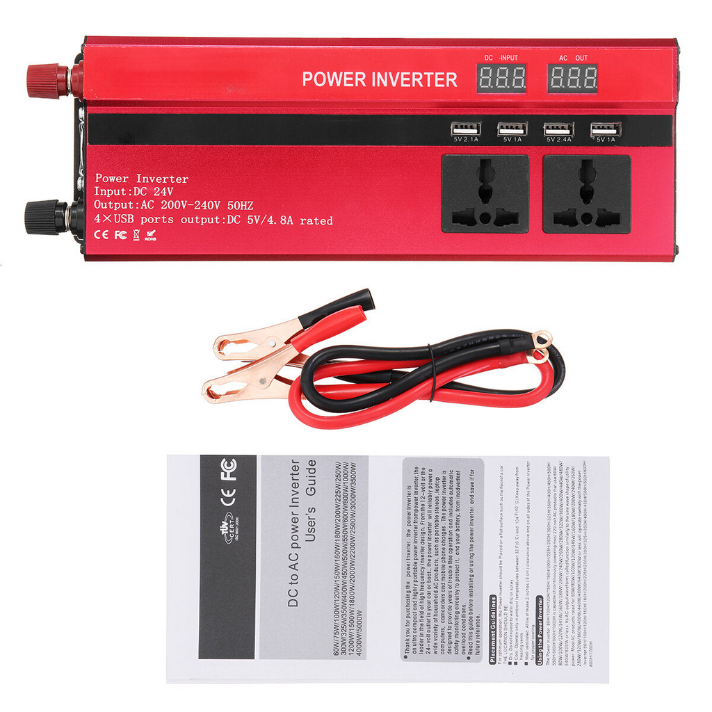 5000W 12V/24V DC to 110V/220V AC Solar Power Inverter LED Modified Sine Wave Converter Red