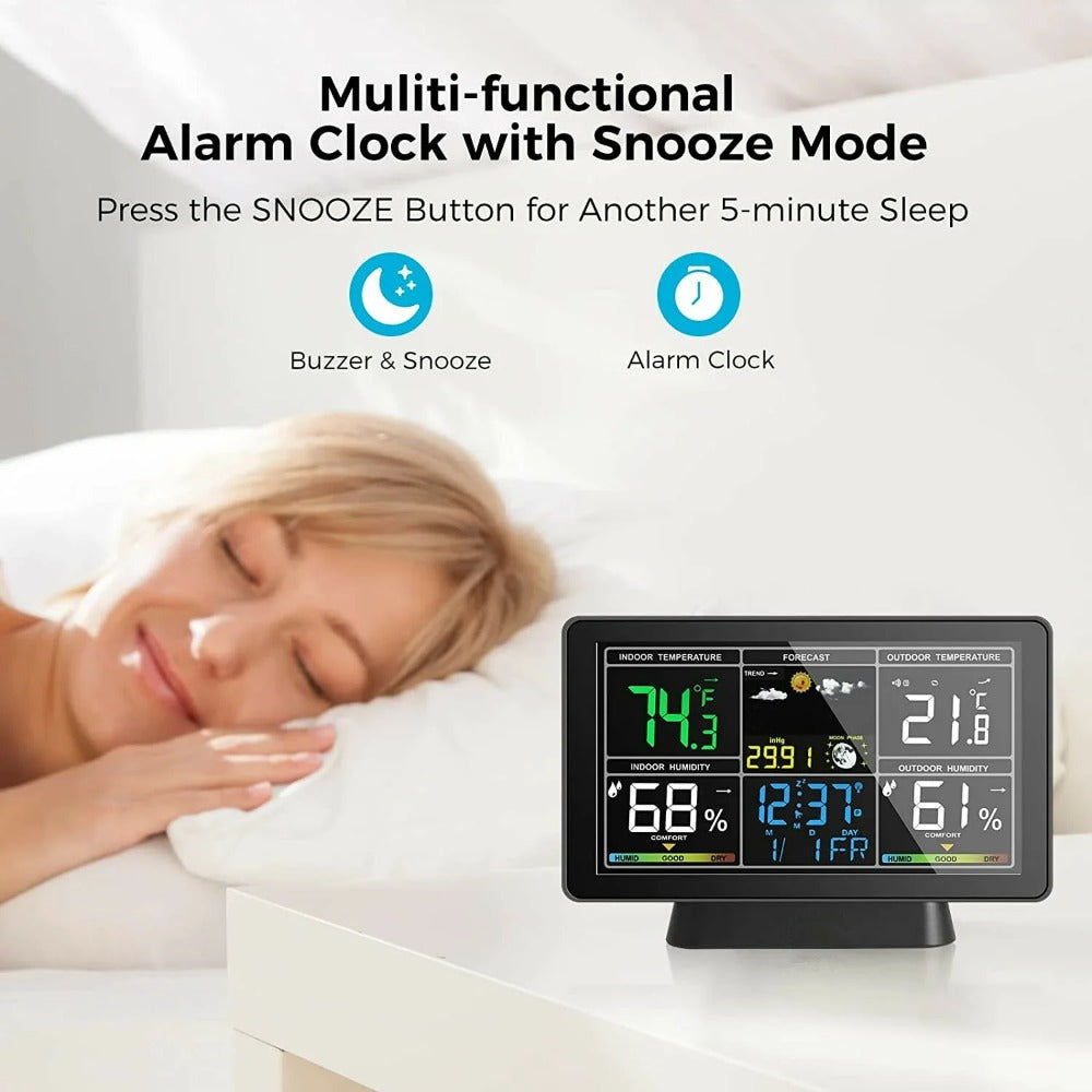 Weather Station Alarm Clock Wireless Indoor Outdoor Thermometer with Atomic Clock / Forecast Station / Air Pressure / Moon Phase