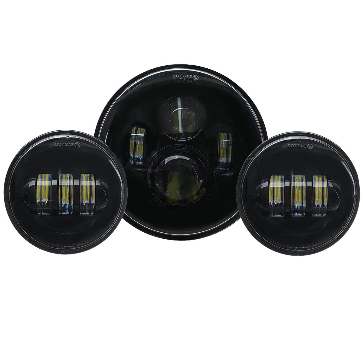 Black No Aperture 7" Motorcycle LED Headlight + 4.5" Auxiliary Light Motorcycle Accessories