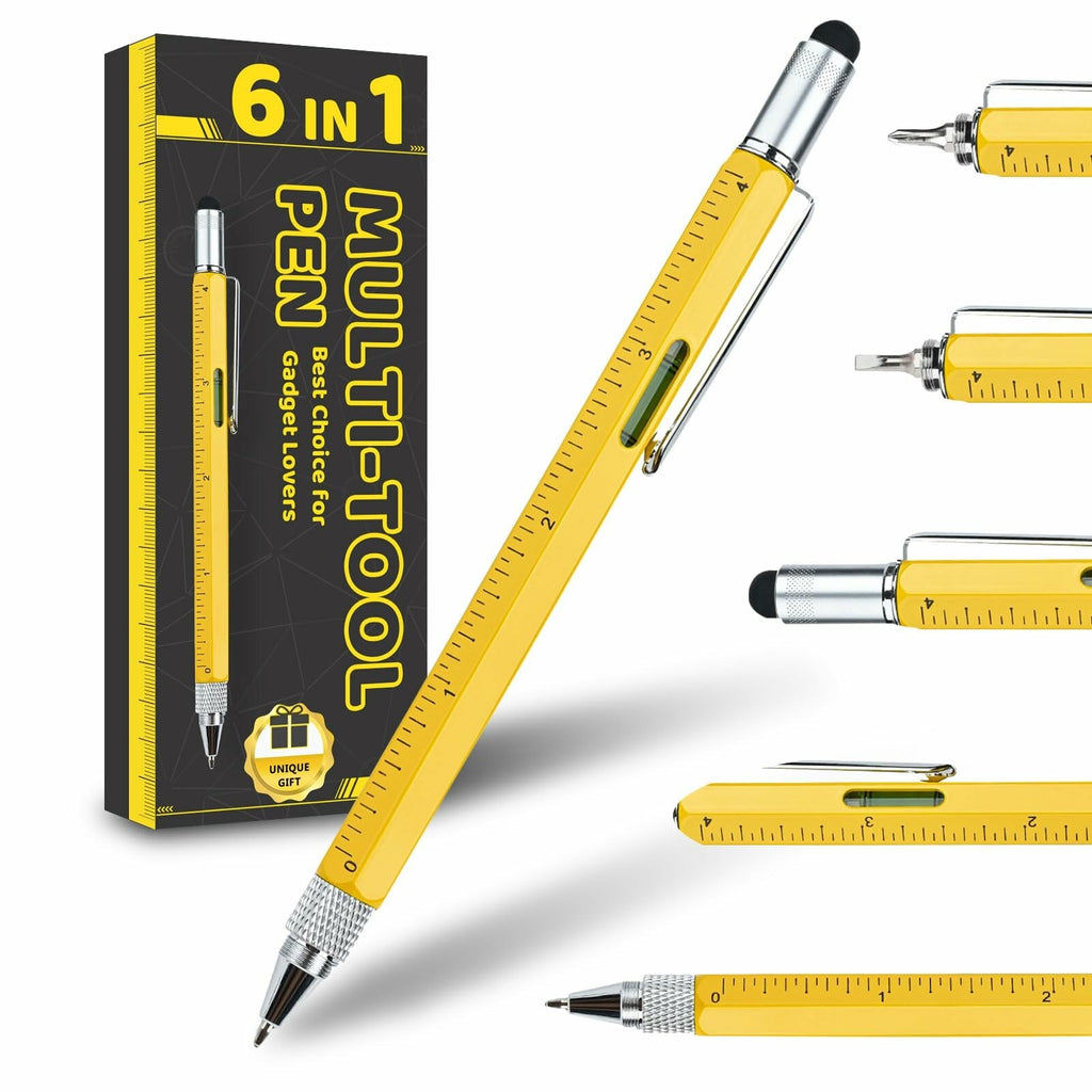 6-in-1 Multitool Pen - Ballpoint, Stylus, Ruler, Screwdrivers, Level - Durable Aluminum, Gift Boxed, Ideal for DIY & Crafts