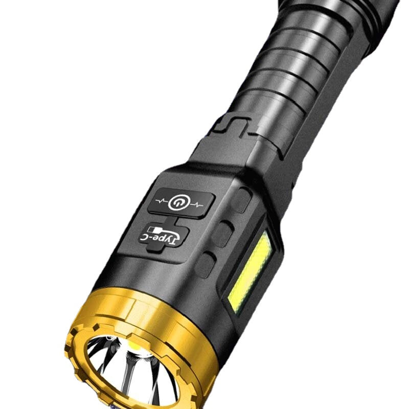 LED+COB 500m Long Range Strong ABS Housing Flashlight With COB Side Light Type-C USB Rechargeable Portable LED Torch Lamp Powerful Spotlight