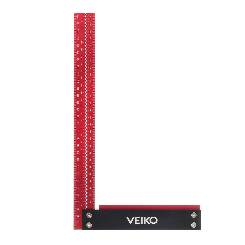L-Shaped Hole Ruler - Anodized Aluminum, 300mm/12 Inch, Red & Black, Double Scale, 90° Squareness, Precision Measuring Tool