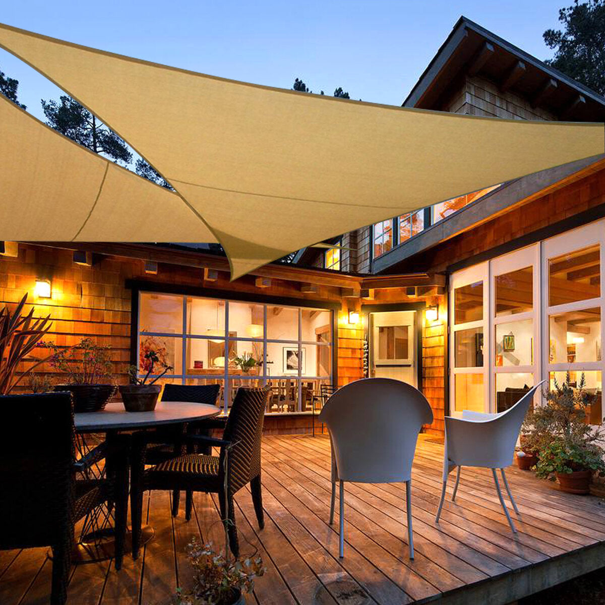 12x12x12ft Beige Triangle Sun Shade Sails for Patio Garden Outdoor Facility and Activities
