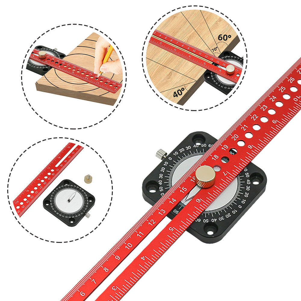 360° Compass Angle Marking Ruler - 30cm Aluminum Alloy, Dual Scale, Ergonomic Design for Precision Measurement