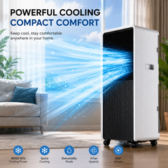 18000 BTU Portable Air Conditioner | All-in-One Plug-and-Play AC with Twin-Cylinder Compressor