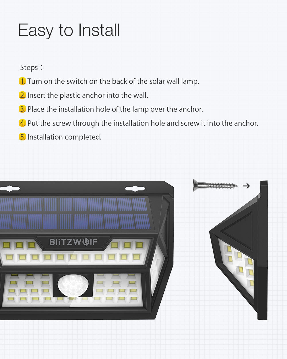 Solar Power 62 LED PIR Motion Sensor Wall Light Wide Angle Waterproof for Outdoor Garden Path Yard Security Lamp