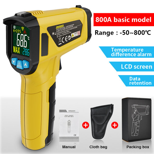 -50~800 LCD Color Display Non-Contact Infrared Thermometer High Temperature Infrared Laser Electronic Thermometer IR Thermometer Pyrometer