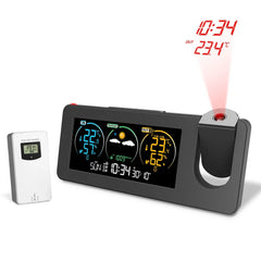 Weather Station Projection Alarm Clock Wireless Indoor Outdoor Thermometer with Atomic Clock and Rotating Projector Forecast Station with Calendar