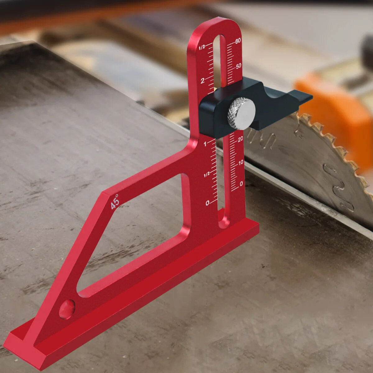 Adjustable Table Saw Depth Gauge, 0-60mm Range, Dual-Mode Scale, High Precision, Aluminum Alloy, 45-Degree Measurement