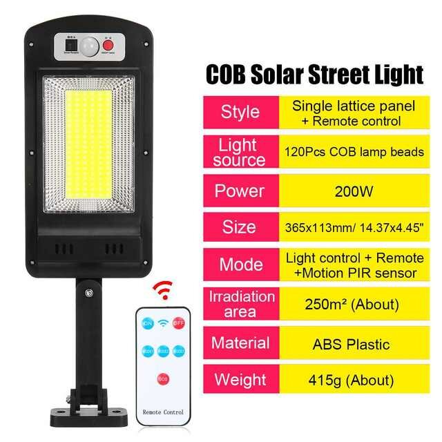 500W 48/120/128COB Solar LED Street Light PIR Motion Sensor Smart Remote Control Waterproof Outdoor Security Lighting Wall Lamp